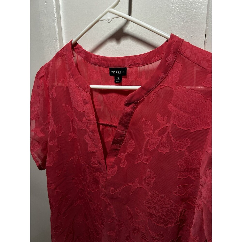 Torrid Hot Pink Sheer Blouse Floral Pattern Women’s 0 Plus
